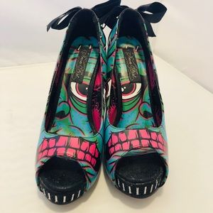 IRON FIST Frakattack Blue Monster Pinup Peep Toe 7